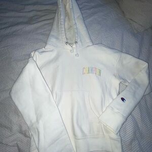 Champion Cream Hoodie with Blue Tag